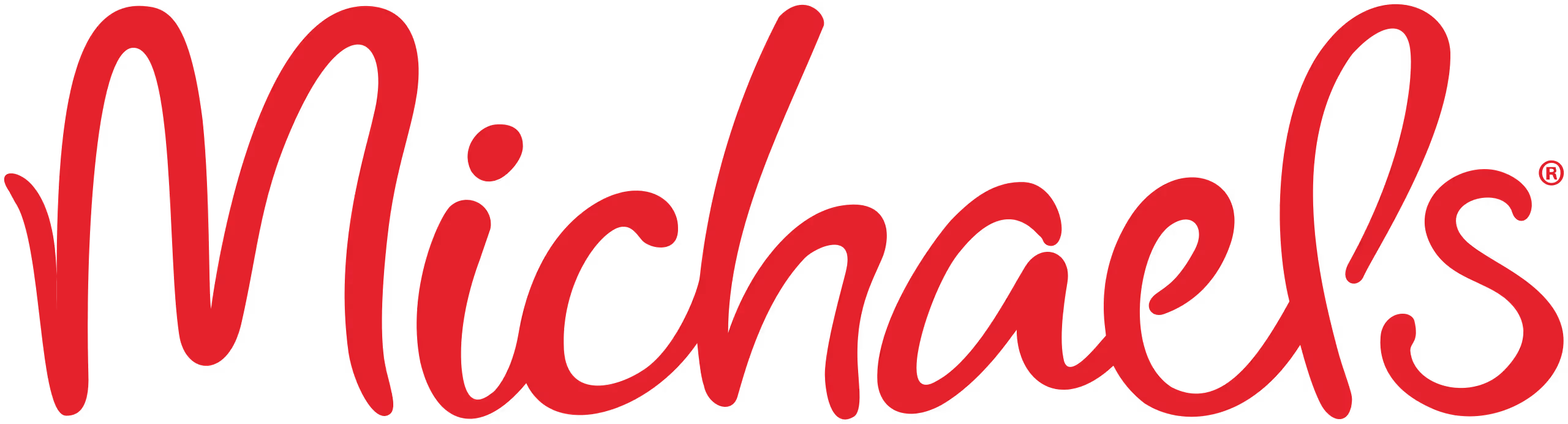 Michaels brand logo in red cursive text.