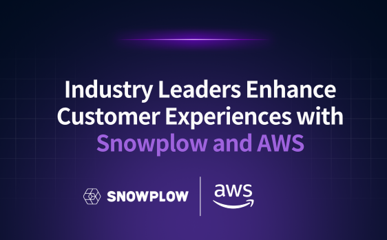 Text on dark grid background reading 'Industry Leaders Enhance Customer Experiences with Snowplow and AWS' with Snowplow and AWS logos below.