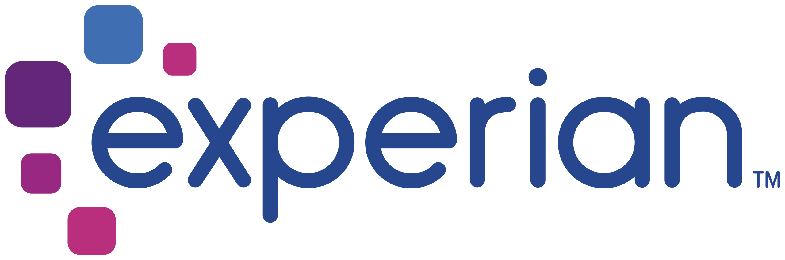 Experian company logo with stylized purple and blue squares to the left of the name.